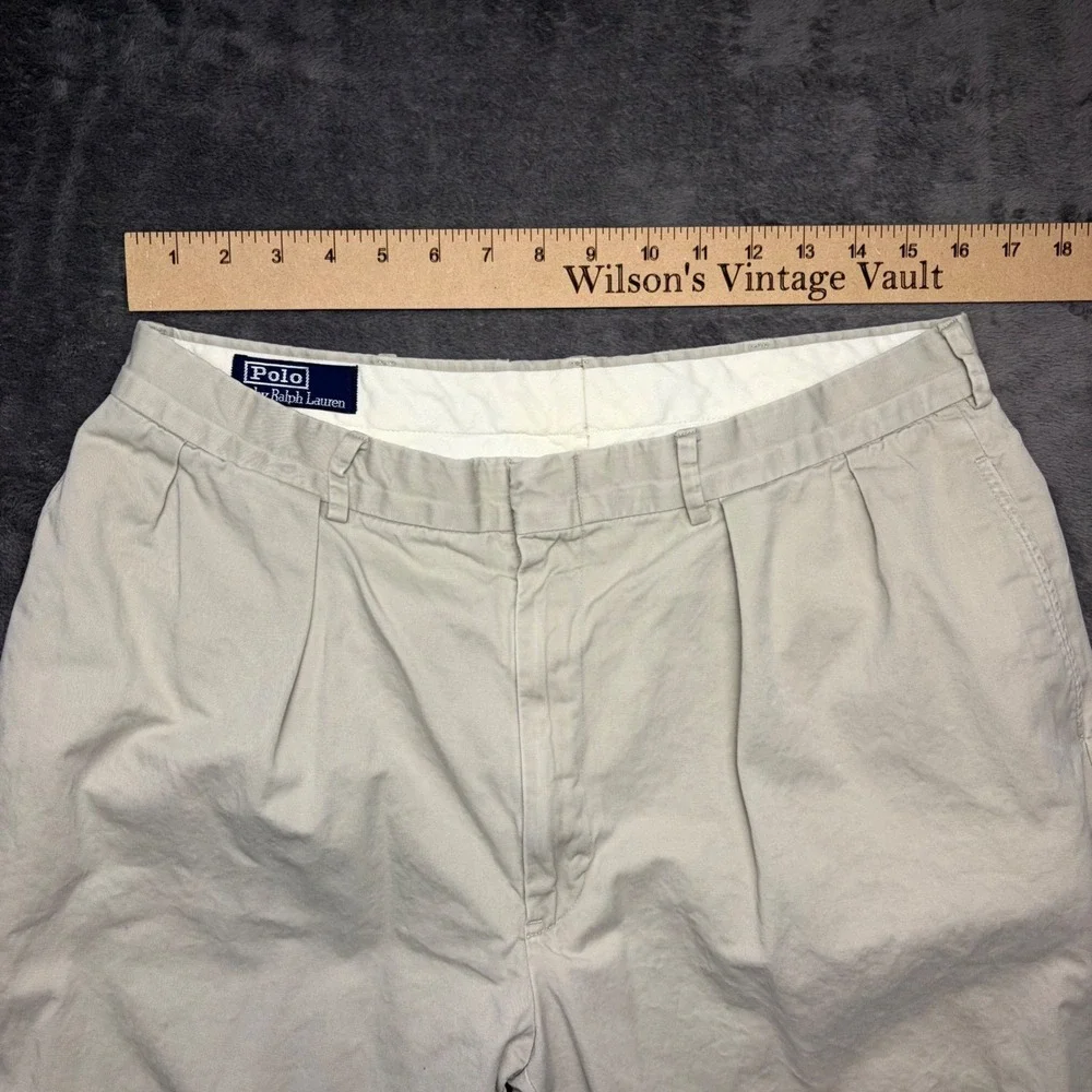 Vintage Polo Ralph‎ Lauren Pants Mens 36 Tan Khaki Pleated Cuffed Chino Trousers